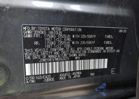 2021 Toyota Rav4 Xle Premium from USA, damaged, VIN JTMC1RFV7MD063015